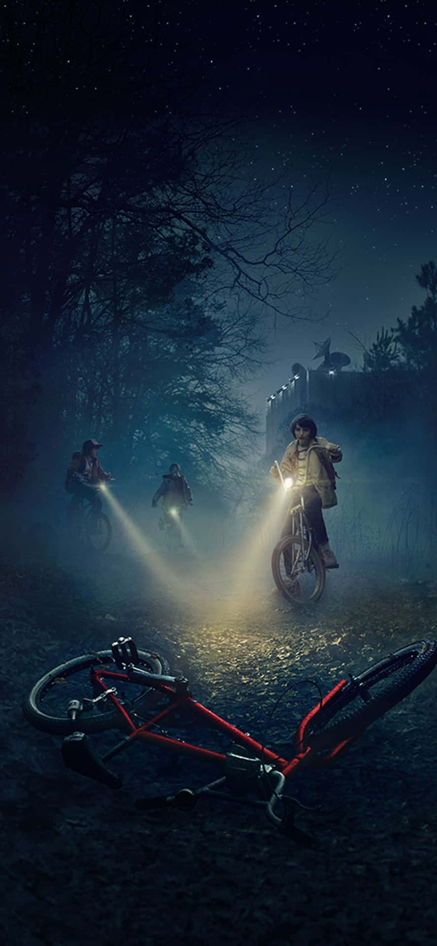 Stranger Things Kids On Bikes Night Adventure Wallpaper