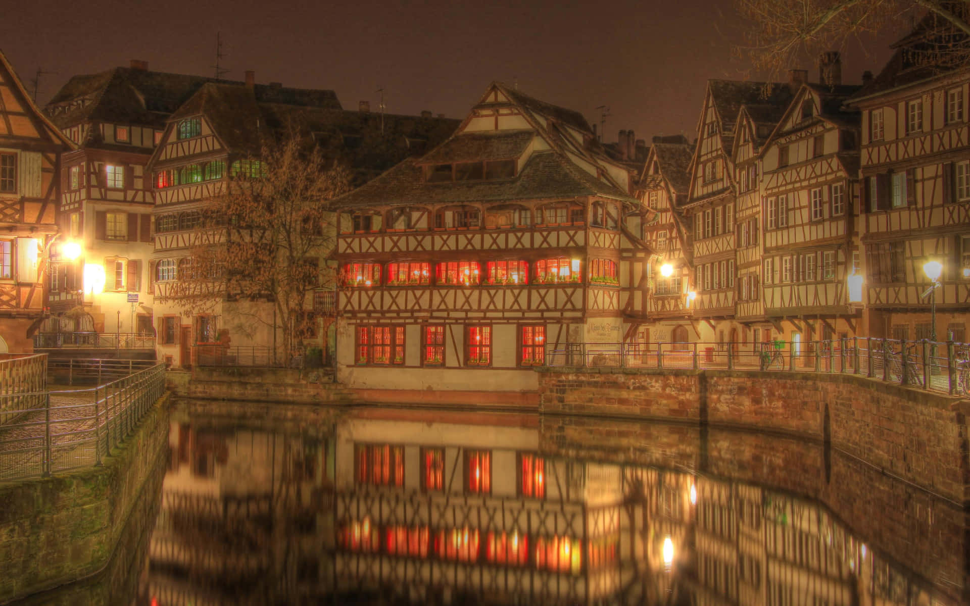 Strasbourg Night Reflections Wallpaper