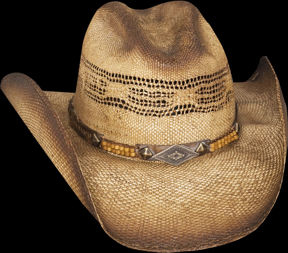 Straw Cowboy Hatwith Band PNG