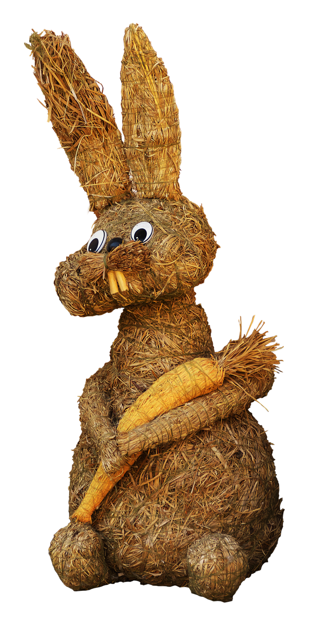 Straw Easter Bunny Holding Carrot PNG