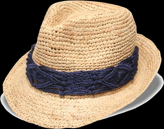 Straw Fedora Hatwith Blue Band PNG