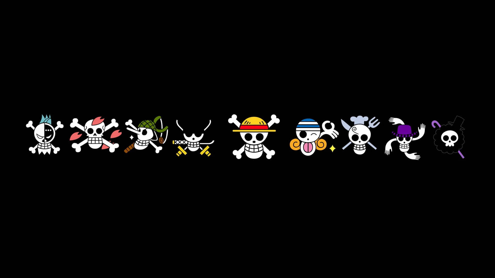 Straw Hat Jolly Roger Icons In Solid Black Wallpaper