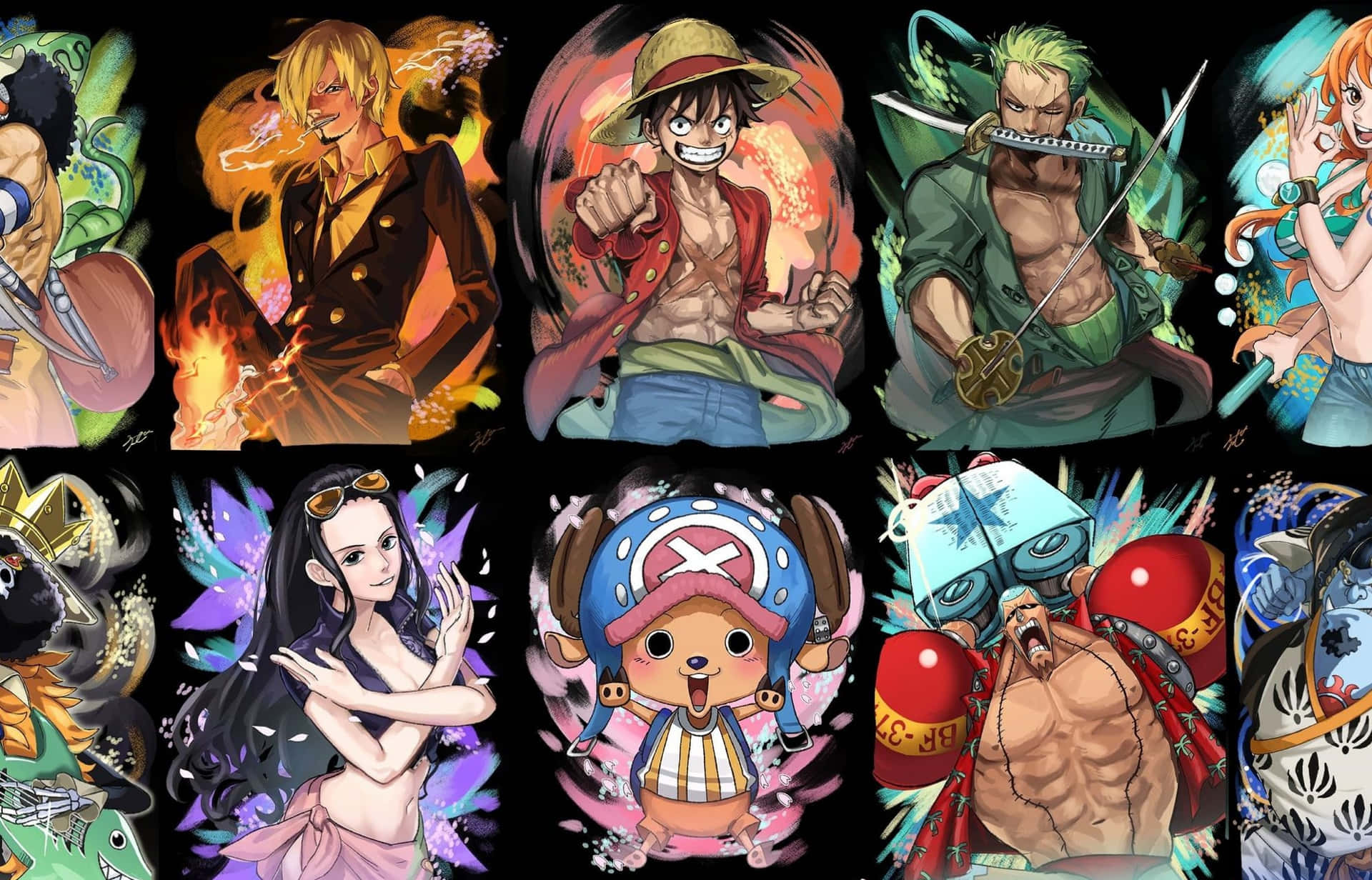 Stråhattspirenfrån One Piece Anime Collage. Wallpaper