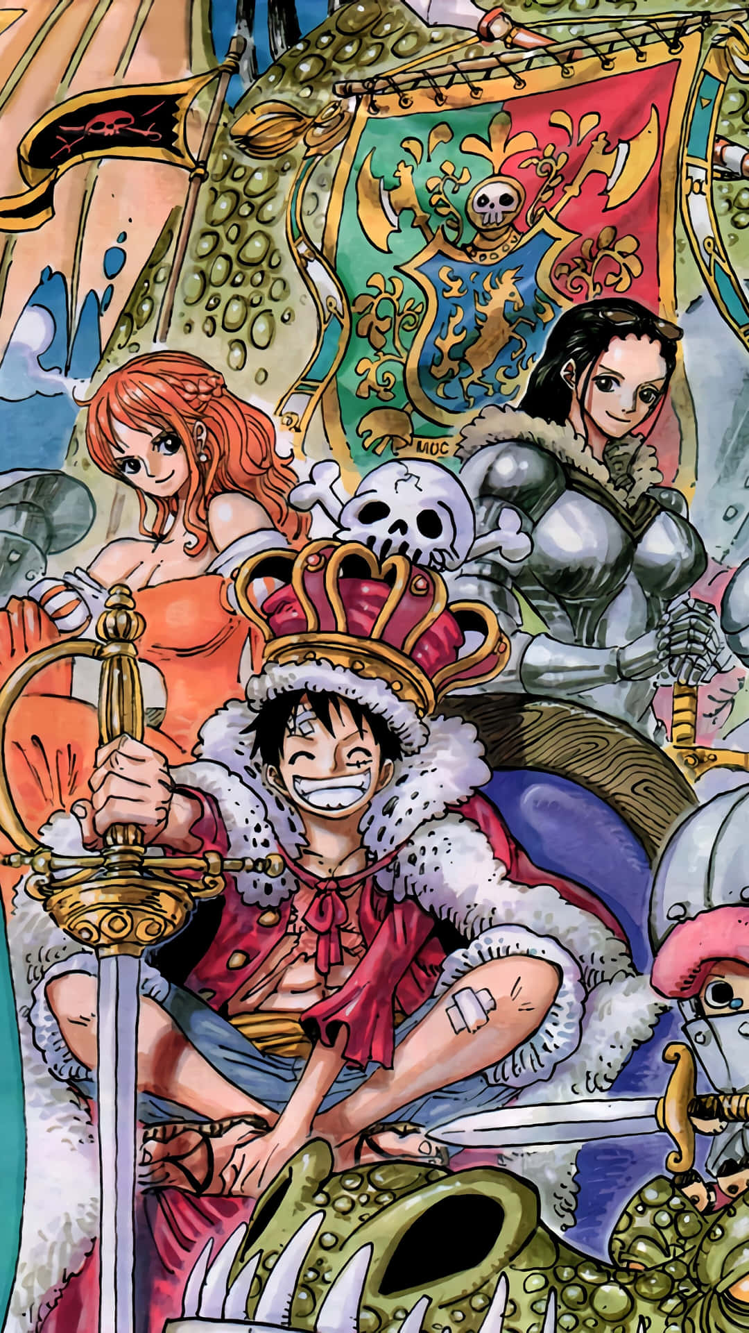 One Piece - A Pirate Ship With Many Characters Wallpaper