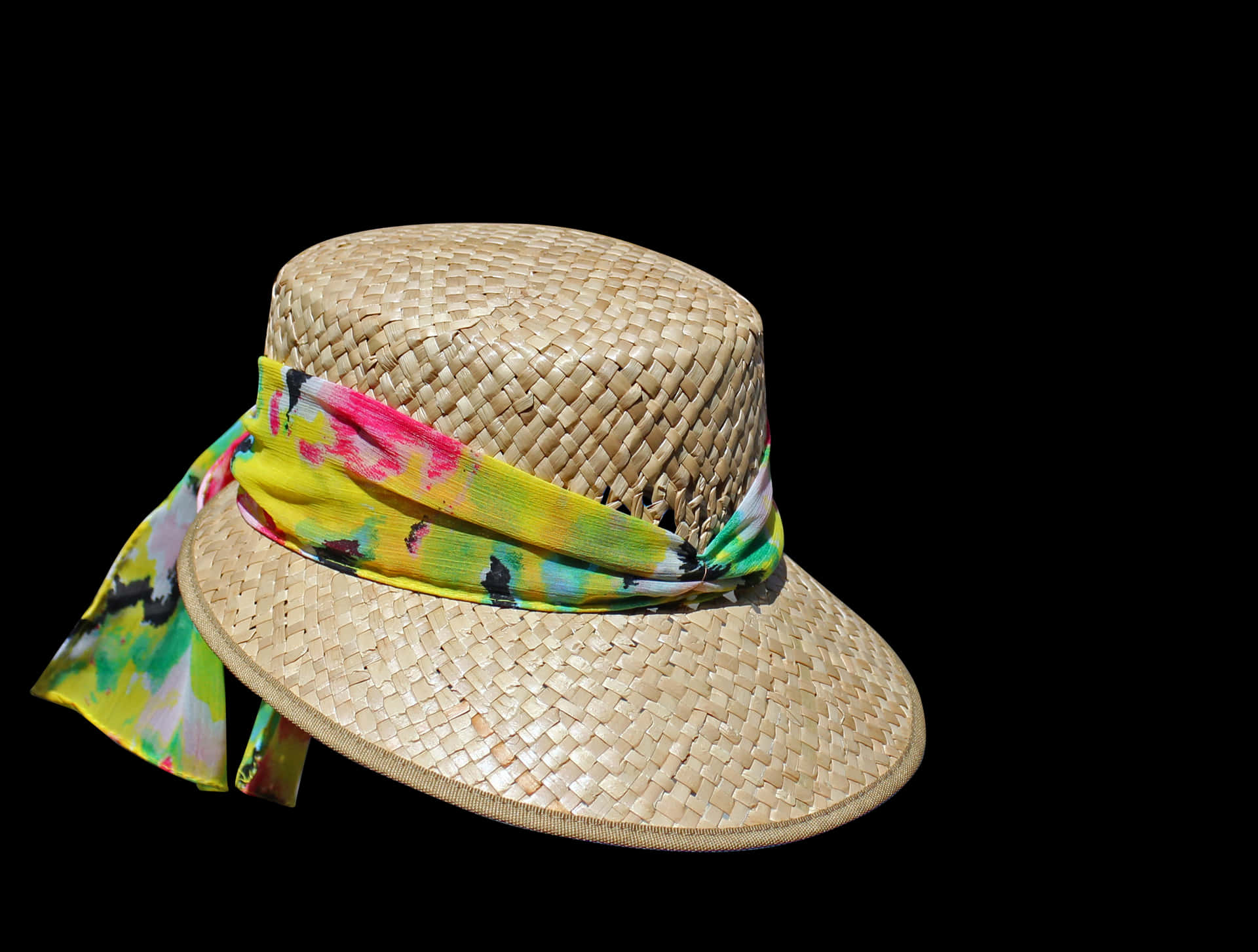 Straw Hatwith Colorful Ribbon PNG