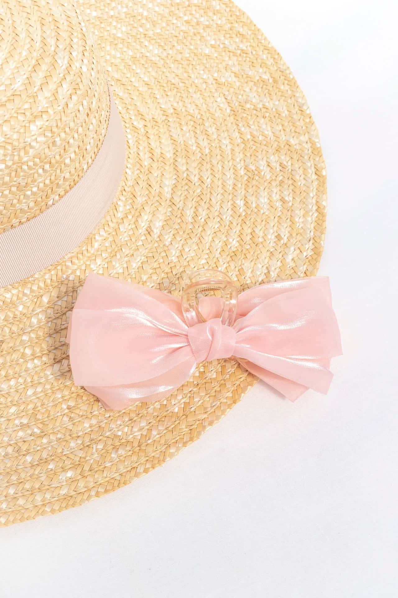 Straw Hatwith Pink Bow Aesthetic Wallpaper