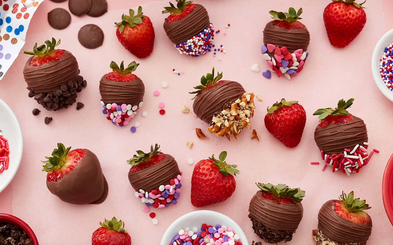 Chocolate And Sprinkles Dipped Strawberries Background