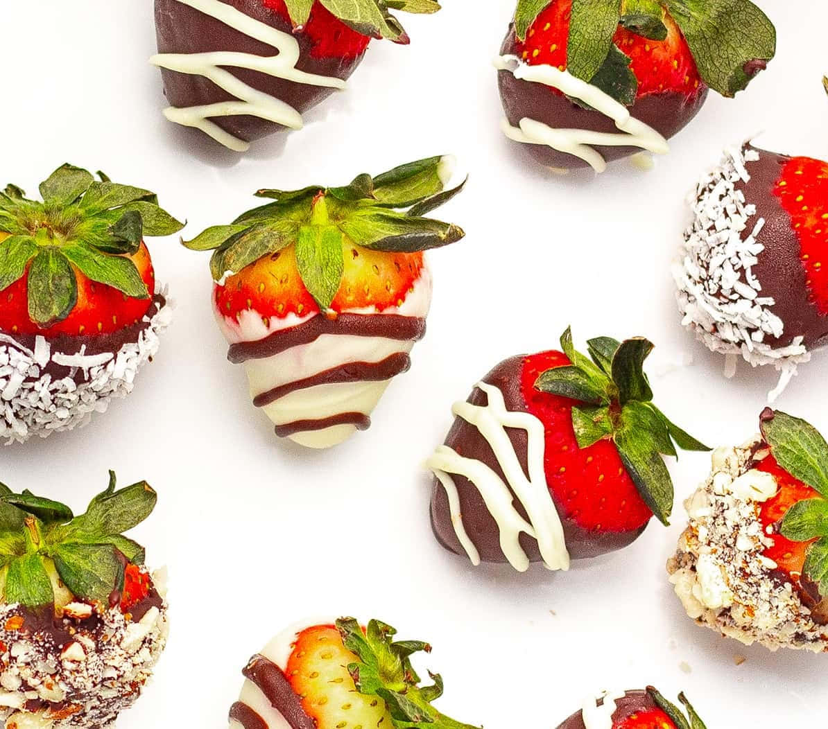 White And Brown Chocolate Dipped Strawberries Background