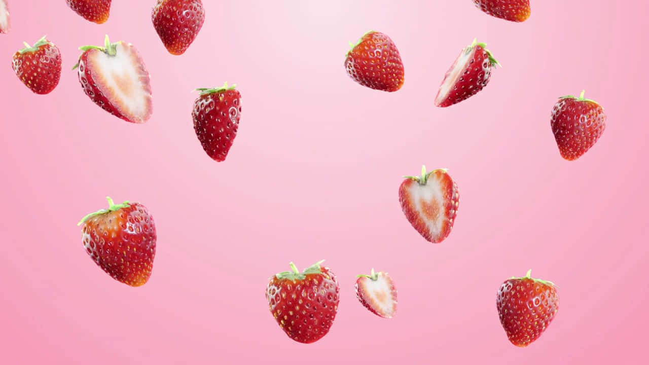 Falling Sliced Fresh Strawberries Background