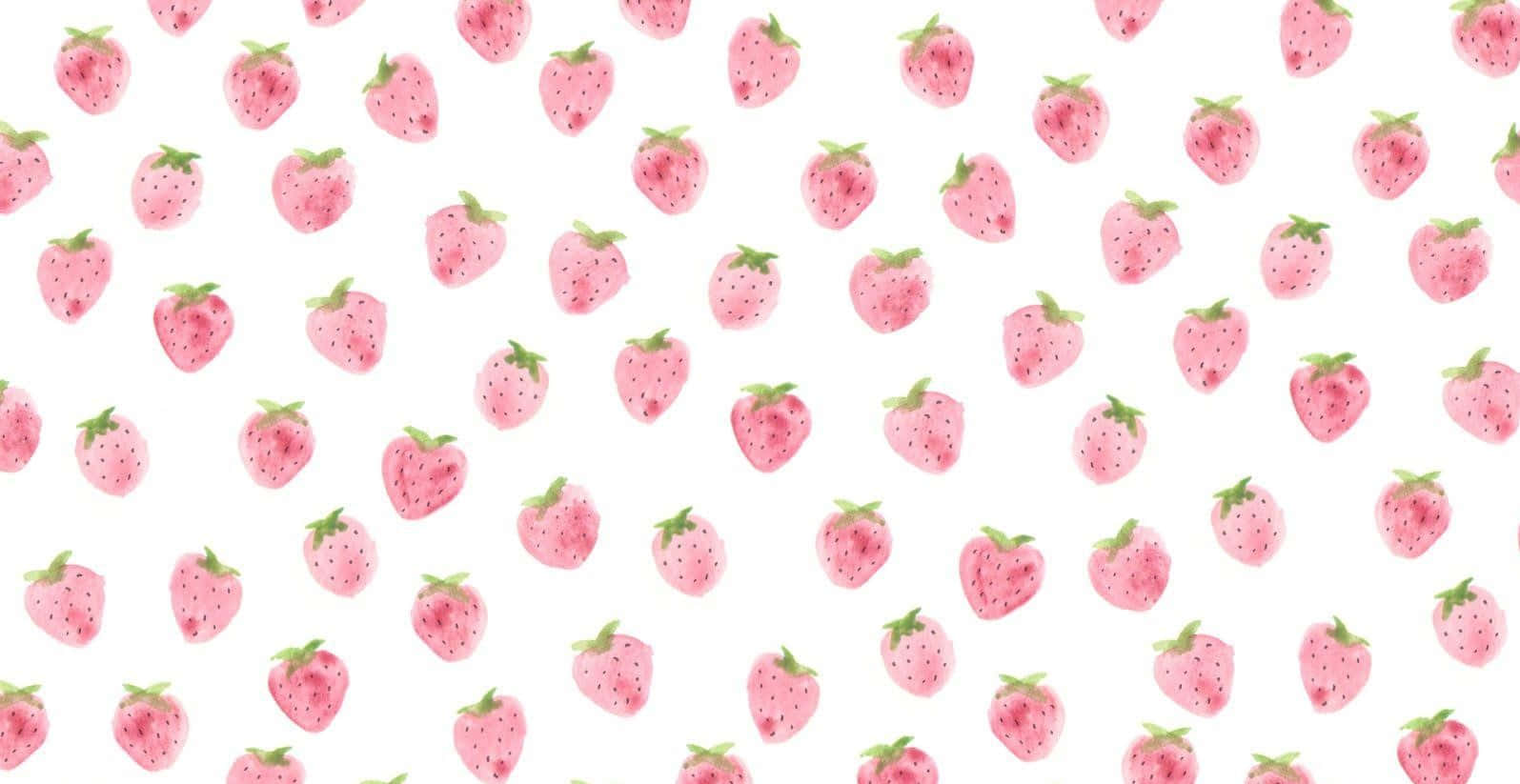 Aesthetic Pink Watercolor Strawberries Background