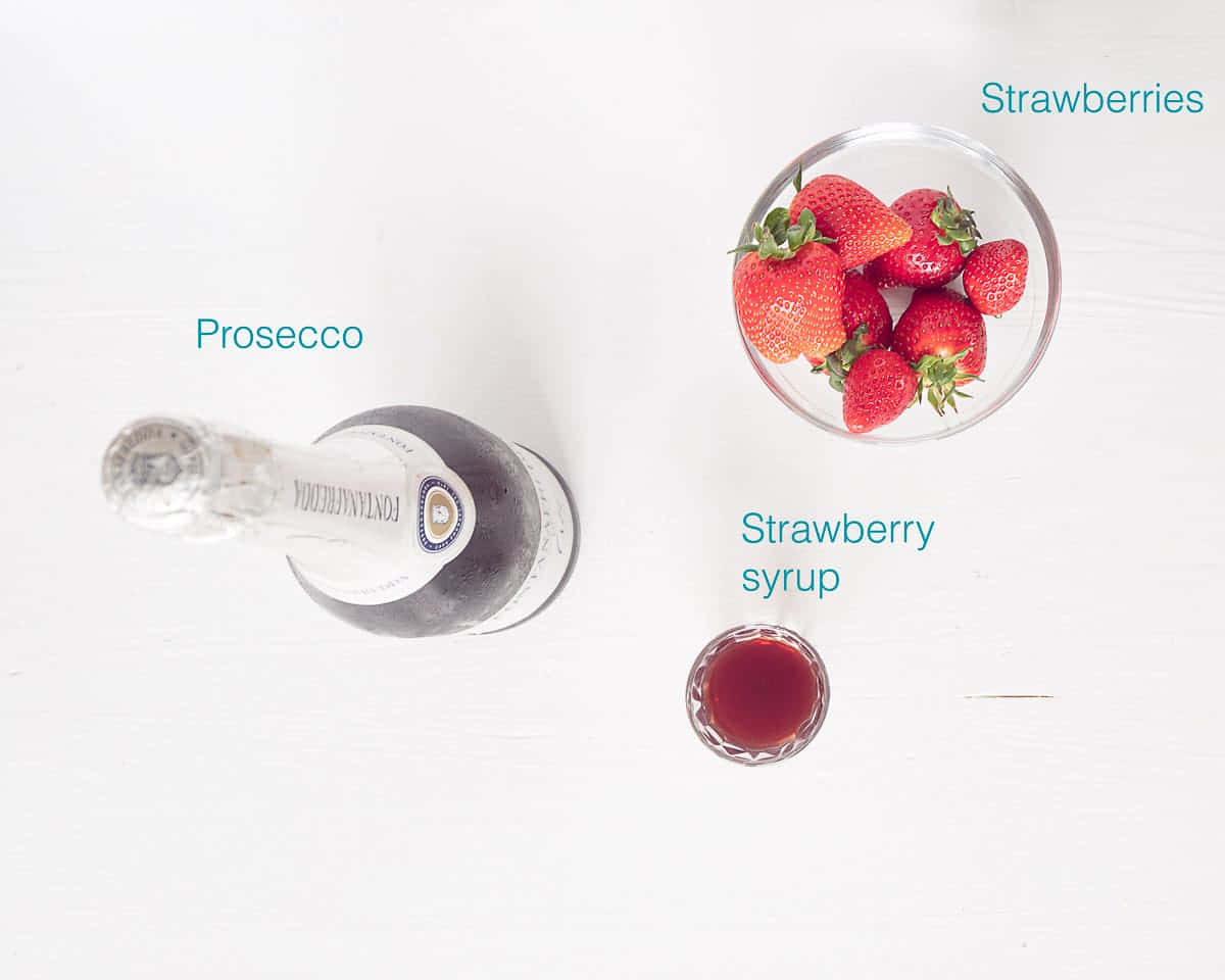 Prosecco Cocktail Ingredients Strawberries Background