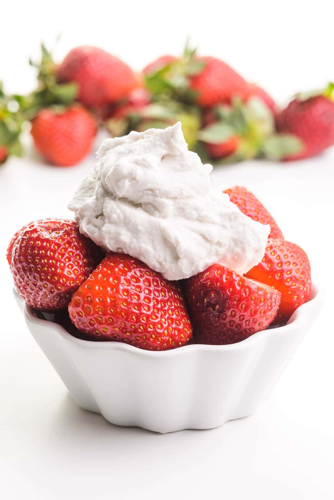 Bowl Of Whipped Cream Strawberries Background