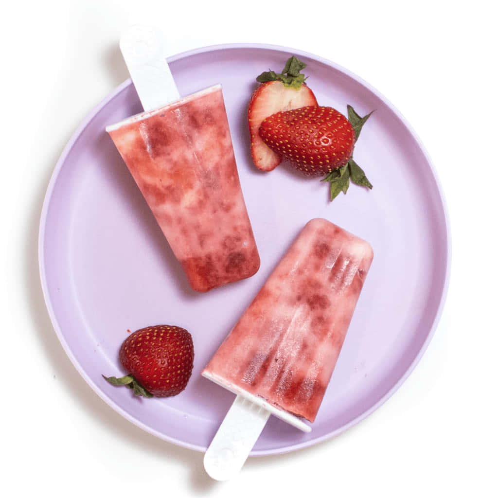 Flavored Ice Popsicles Strawberries Background