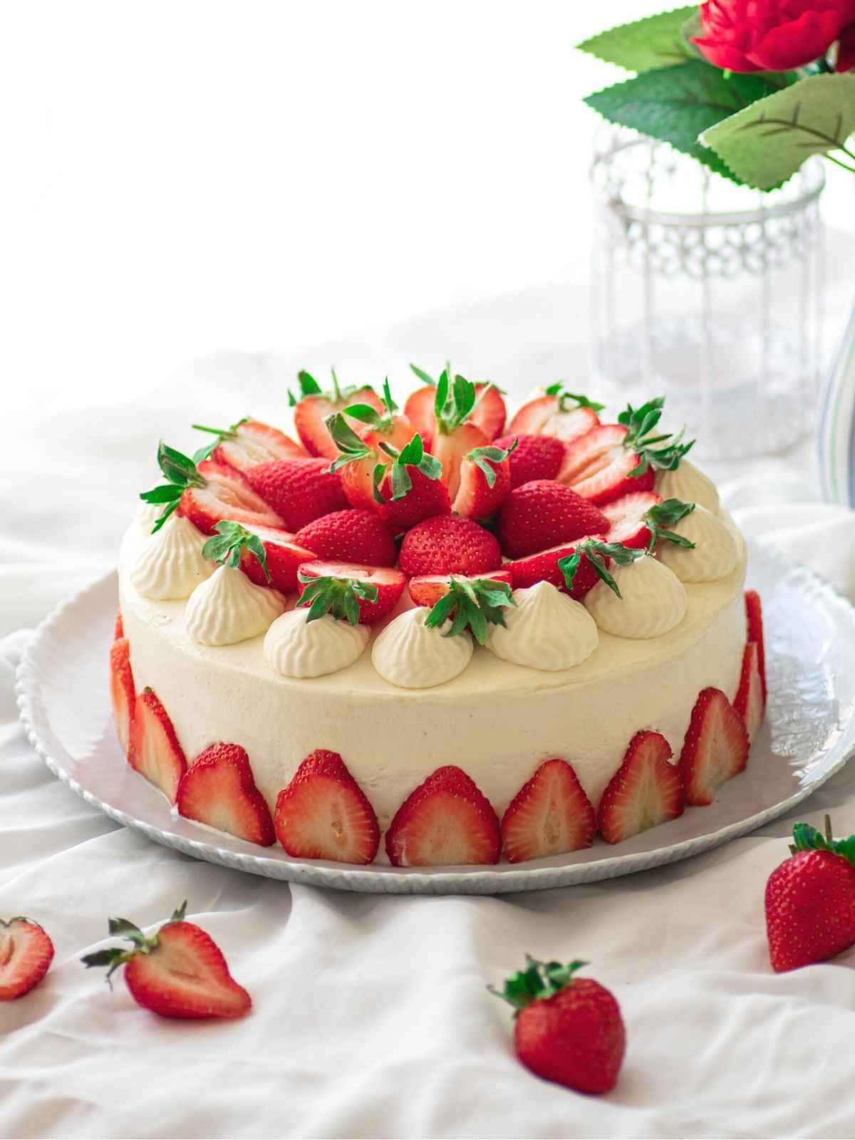 Flavored Japanese Cake Strawberries Background