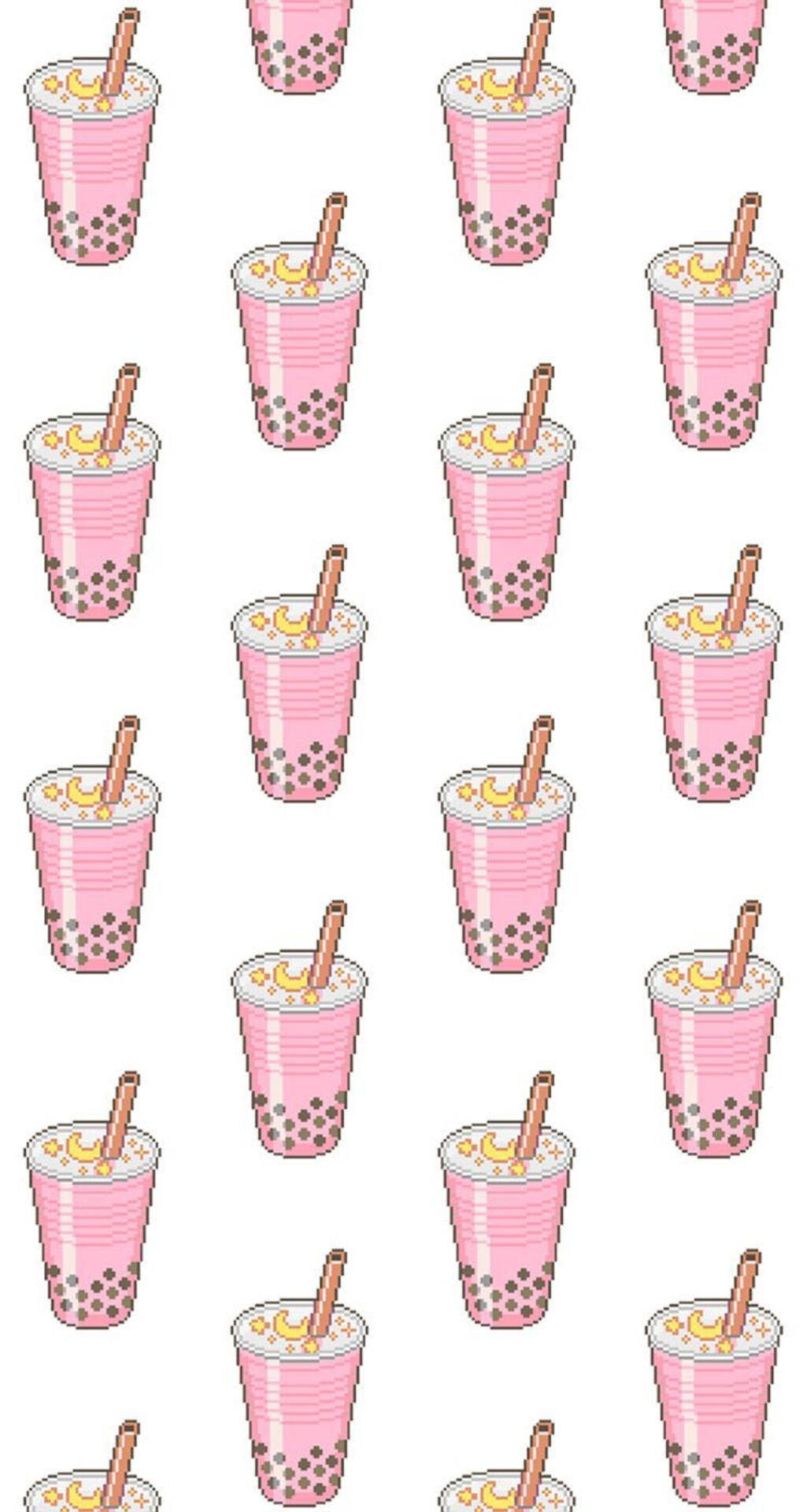 Strawberry Bubble Tea Patterns Wallpaper