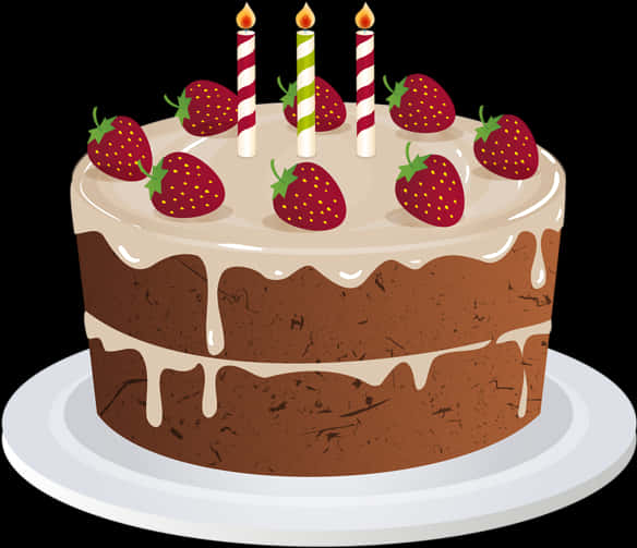 Strawberry Chocolate Cakewith Candles PNG