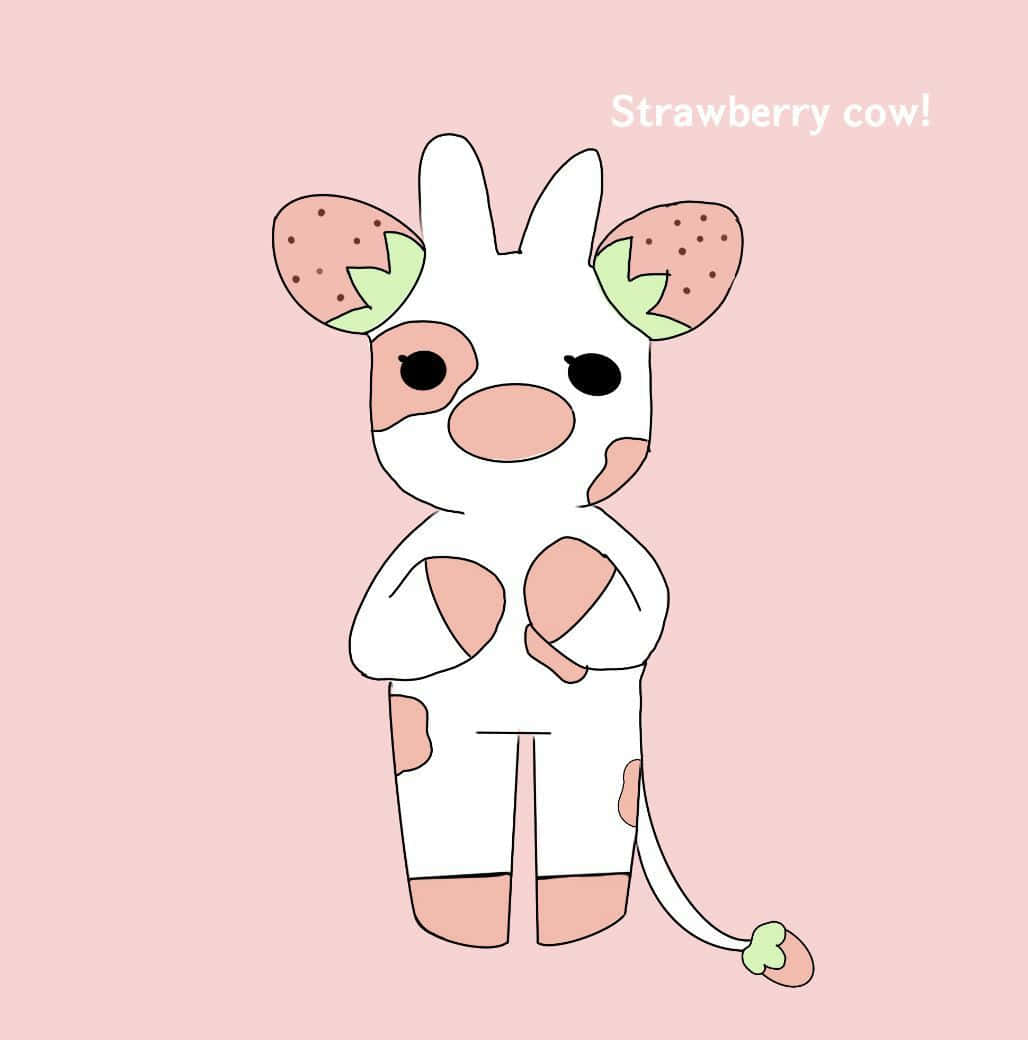 Adorable Strawberry Cow in a whimsical fantasy field.
