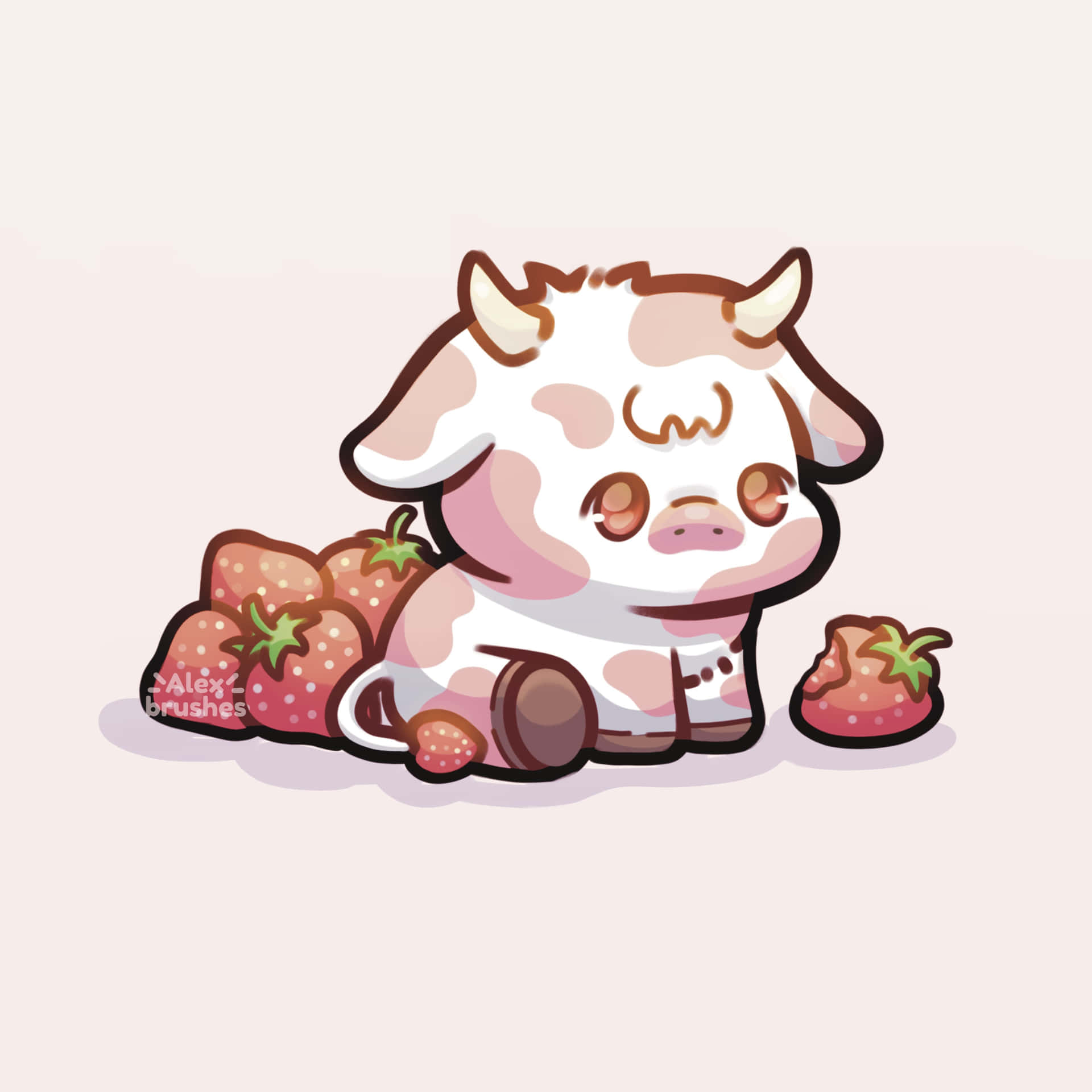 Playful Strawberry Cow frolicking in a colorful meadow