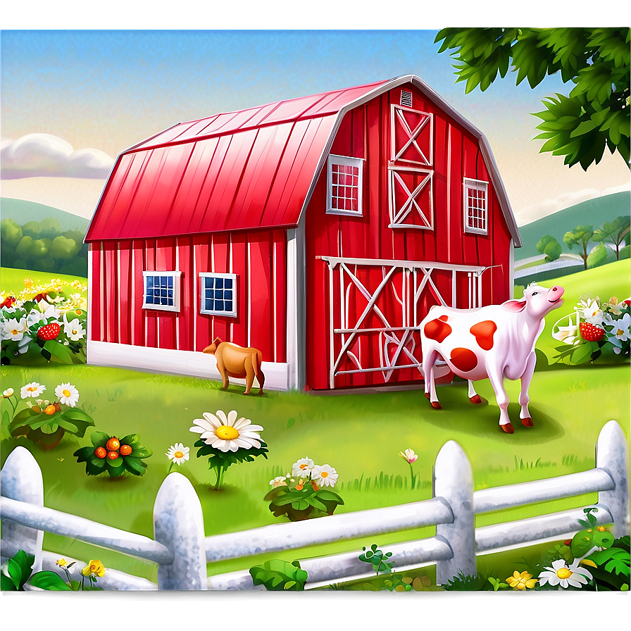 Strawberry Cow Farm Scene Png Qrh27 PNG