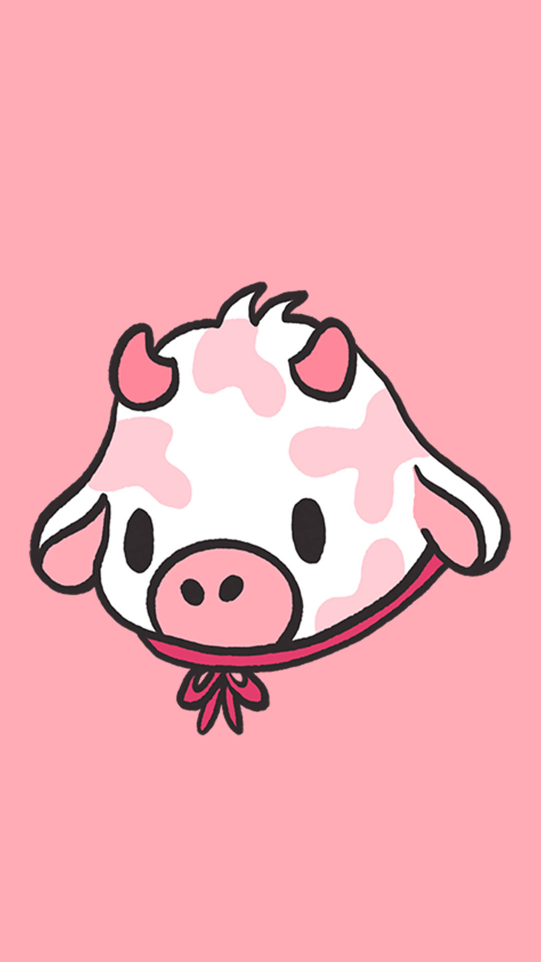 Strawberry Cow Pink Ribbon Collar Wallpaper