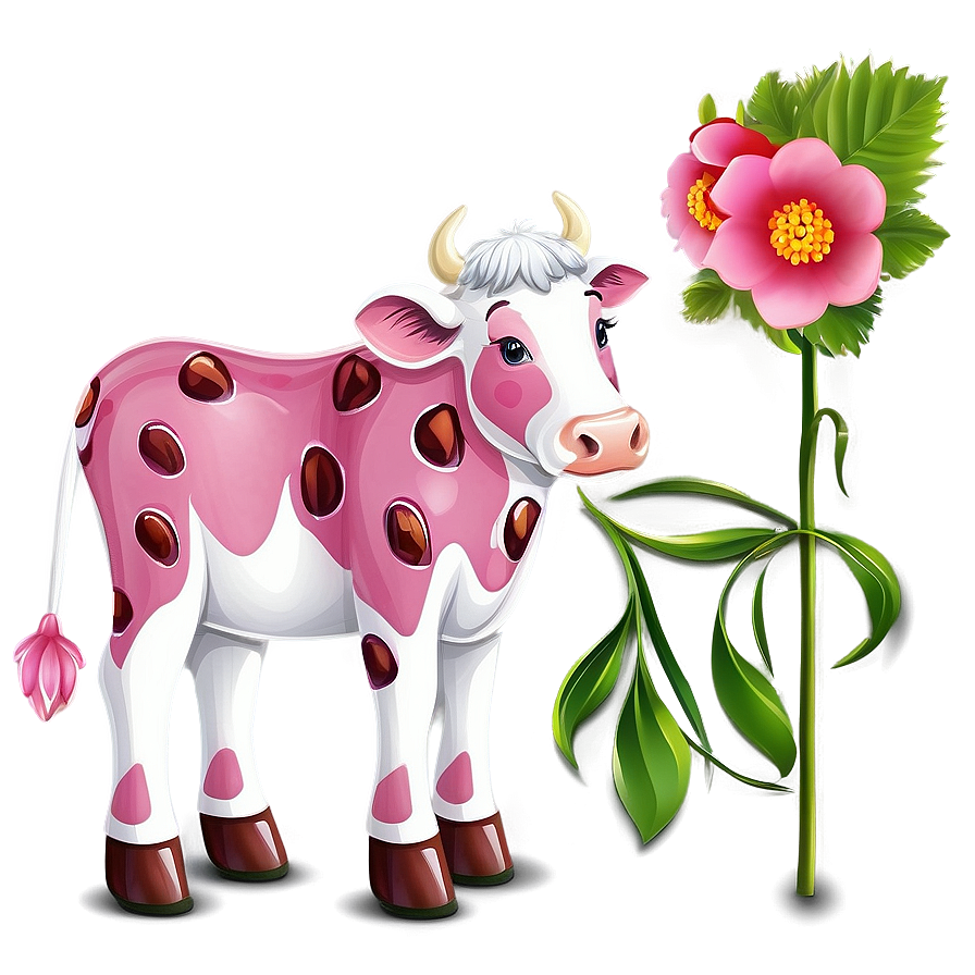 Strawberry Cow With Flowers Png 06252024 PNG