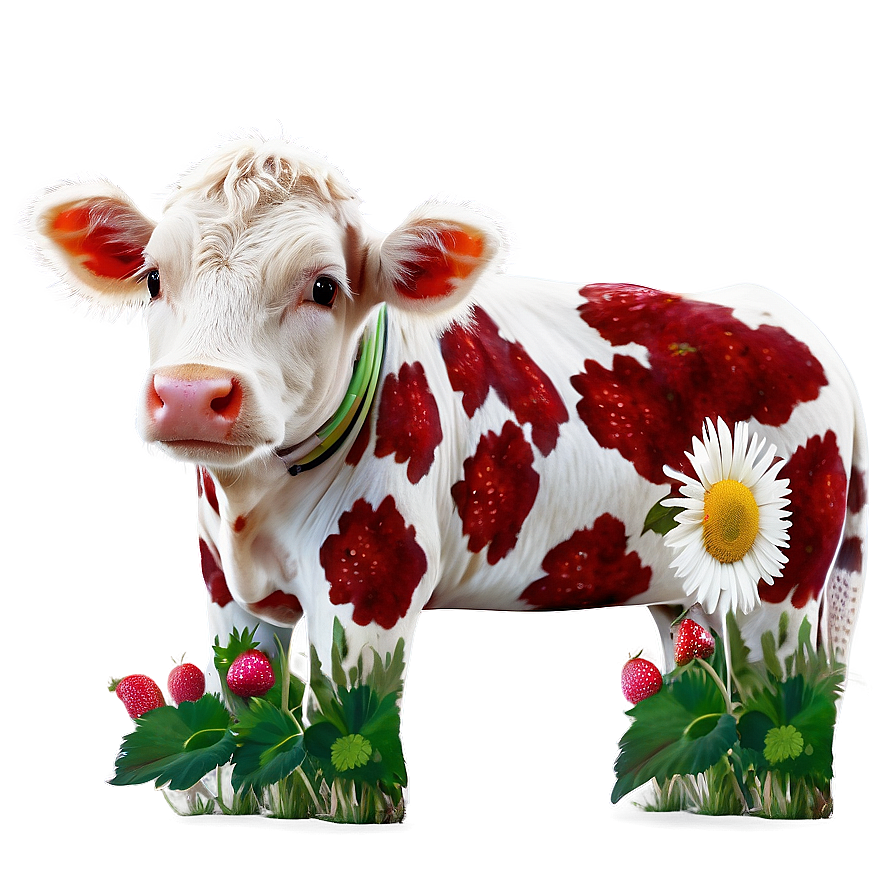 Strawberry Cow With Flowers Png Sgd PNG