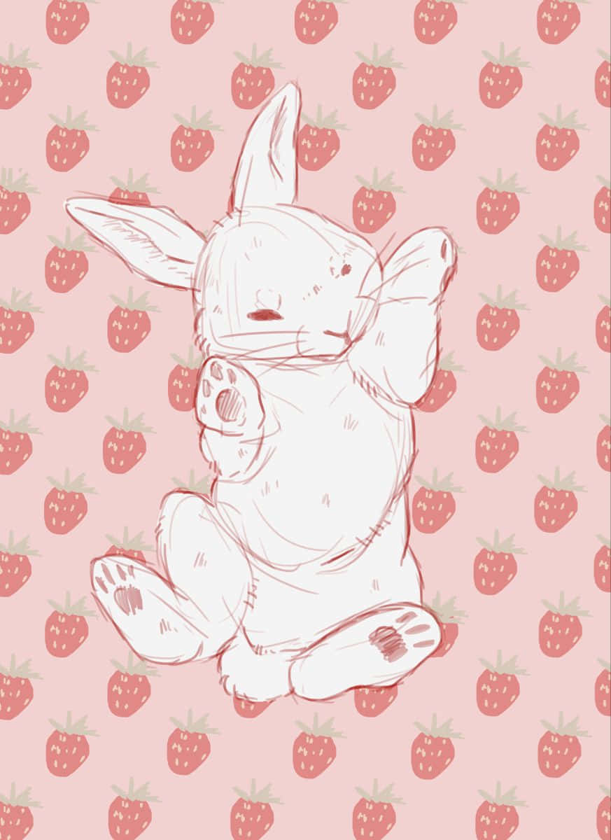Strawberry Dream Bunny Sketch Wallpaper