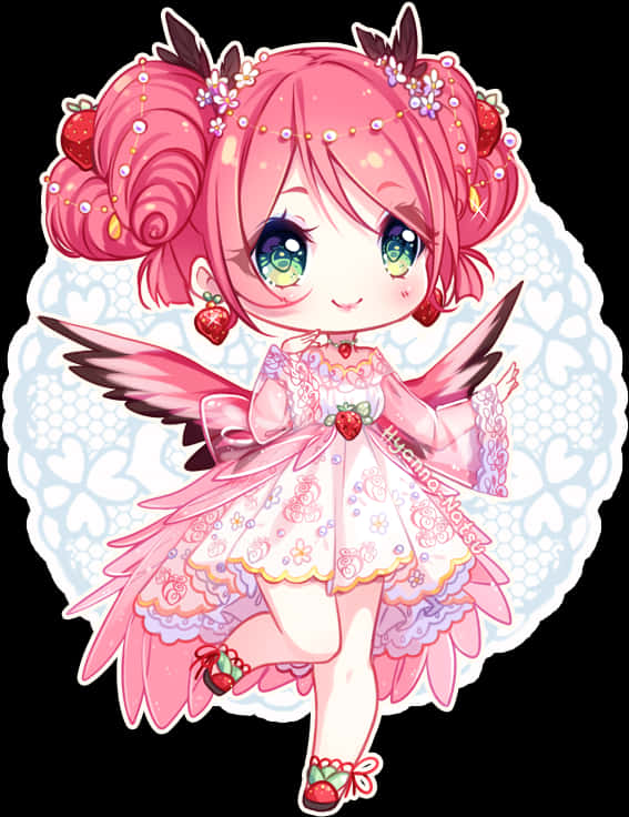 Strawberry Fairy Chibi Character PNG