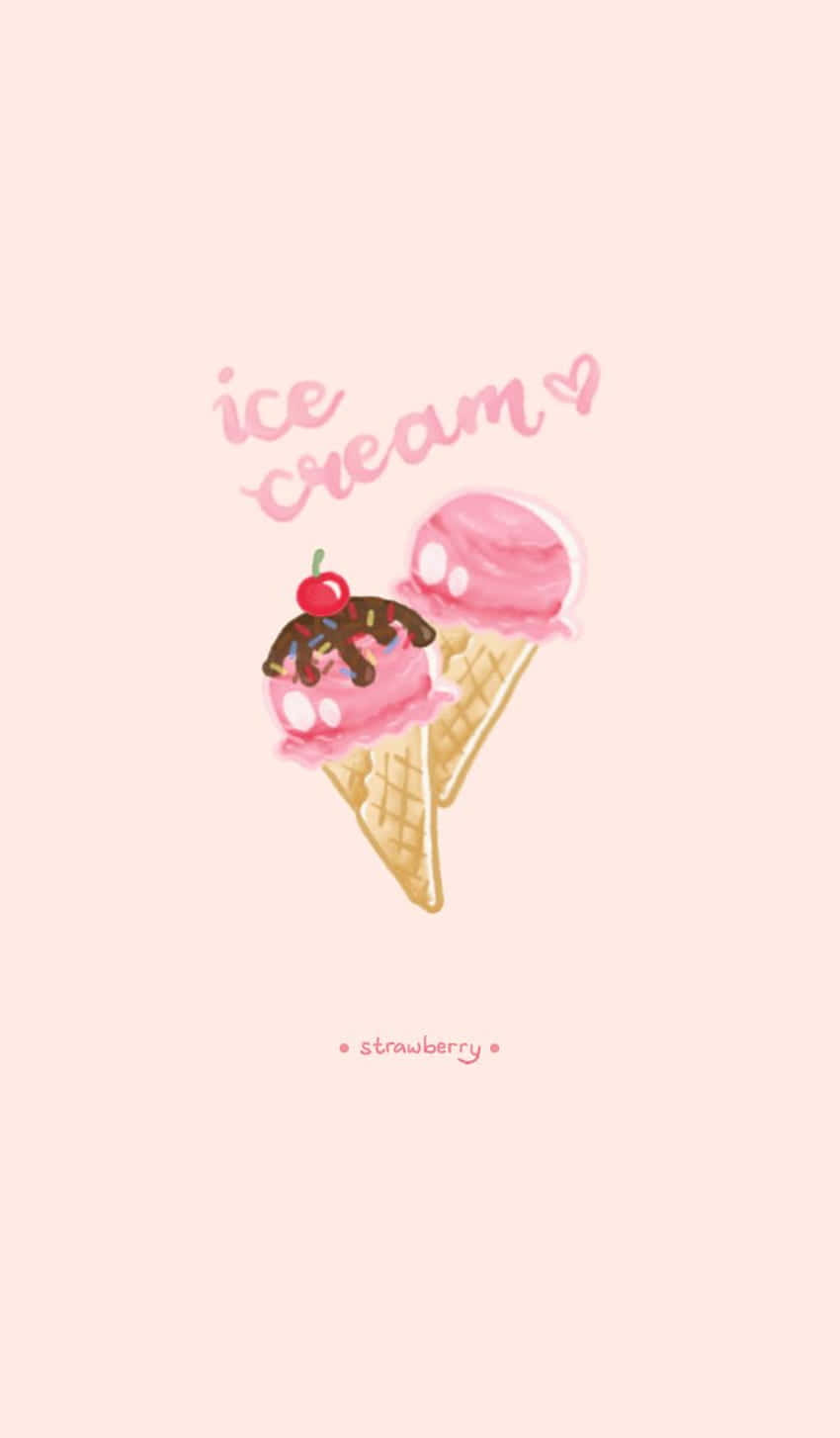 Strawberry Flavor Cute Ice Cream Wallpaper