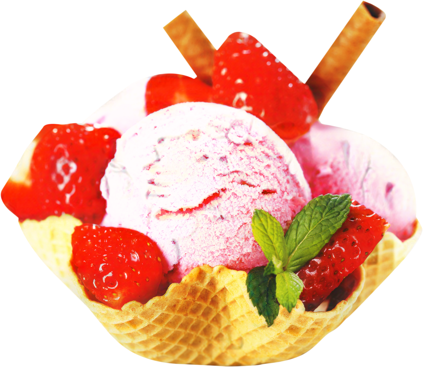 Strawberry Ice Cream Waffle Cone PNG