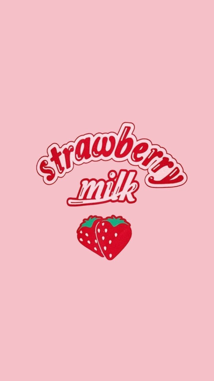 Logo af jordbærmælk på pink baggrund Wallpaper