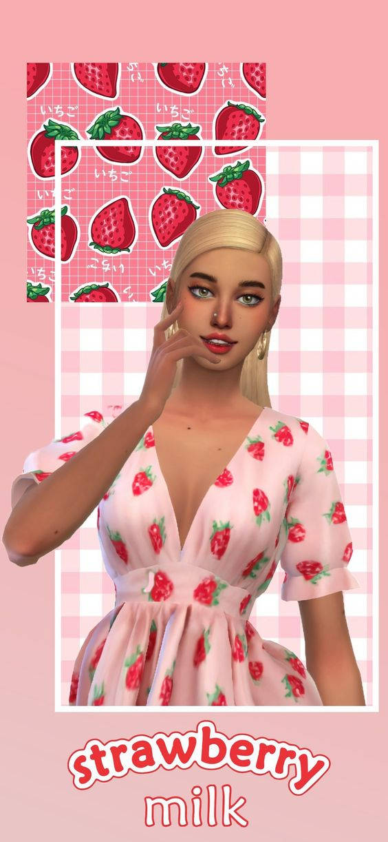 Strawberry In Milk By Sassysims Wallpaper