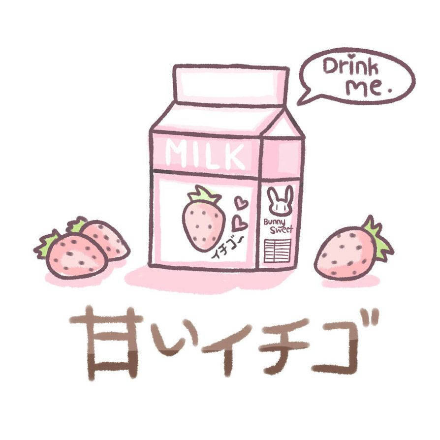 A Sticker With A Bottle Of Milk And Strawberries Wallpaper