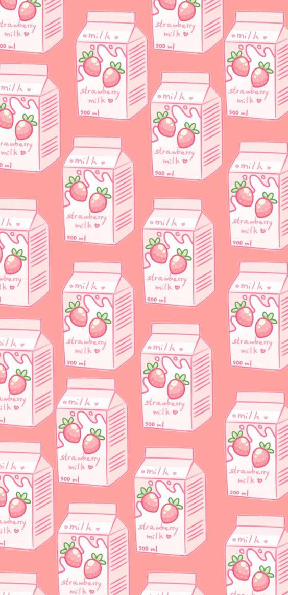 Strawberry Milk Fabric By Sakura_san On Spoonflower - Custom Fabric Wallpaper
