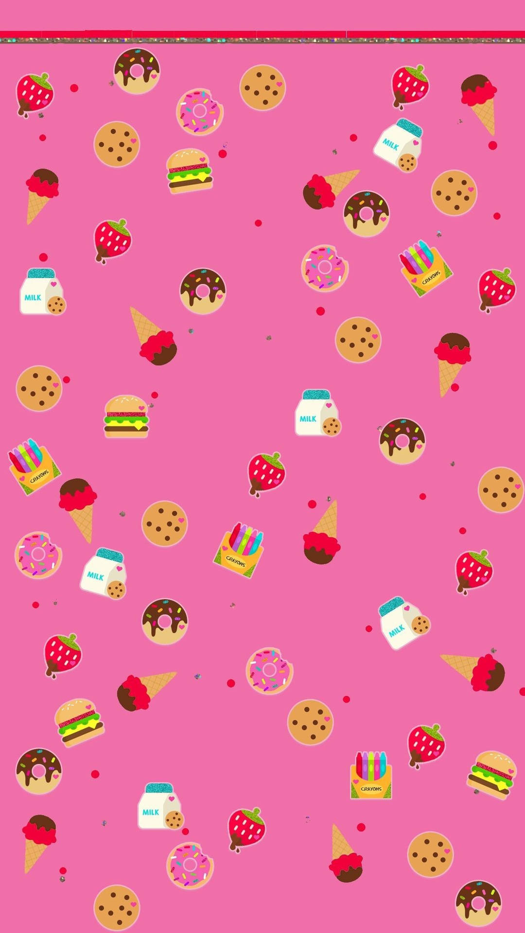 En lyserød baggrund med et udvalg af madvarer Wallpaper