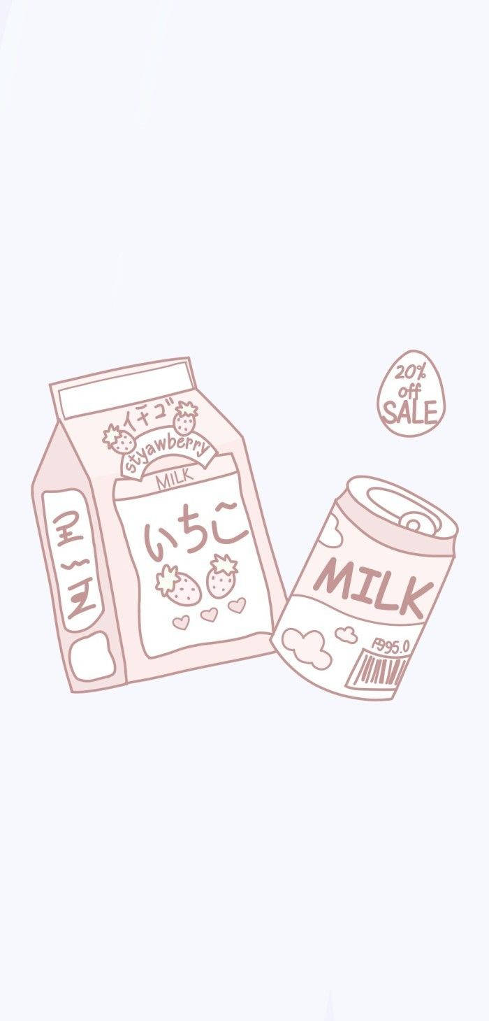 En tegning af en mælkekarton og en dåse sodavand Wallpaper