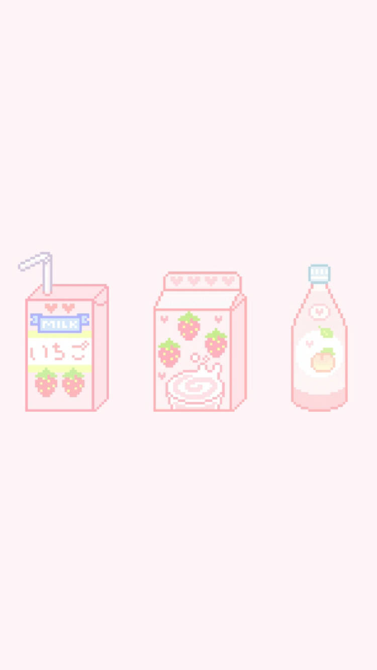 A Pink Box With Strawberries And Milk Wallpaper