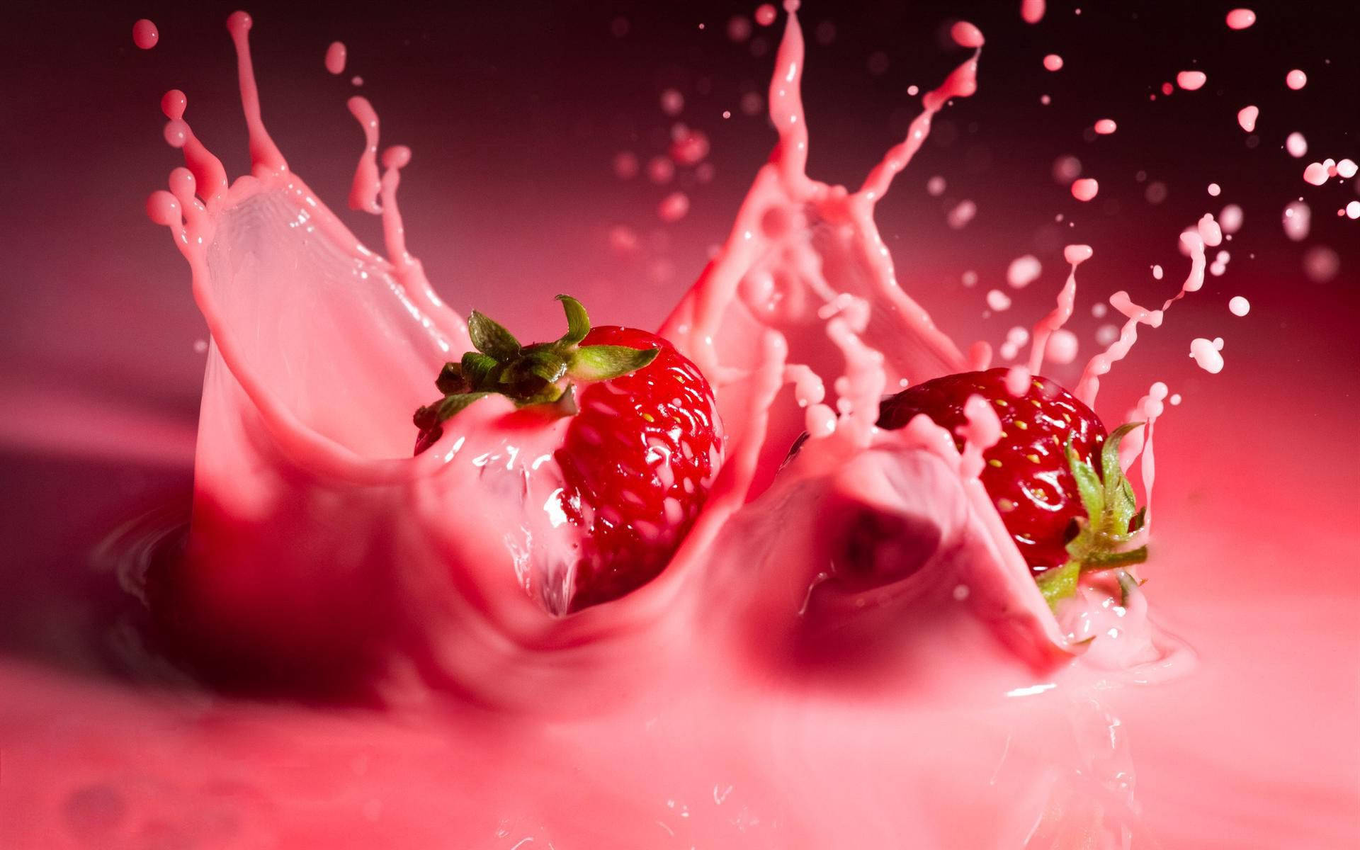 A tall glass of creamy and delicious strawberry milk Wallpaper