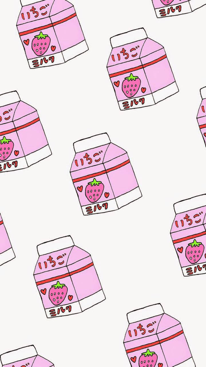 A Pink Milk Carton Pattern With Strawberries On It Wallpaper