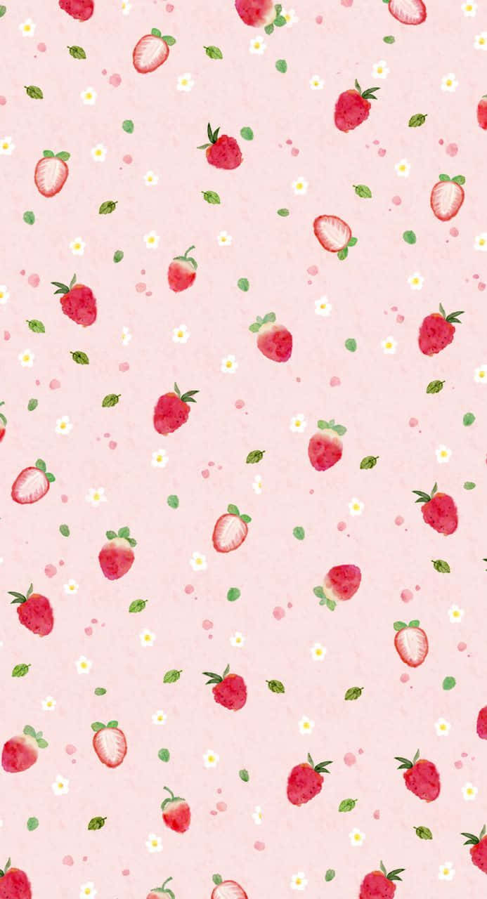 Strawberry Pattern Pink Background Wallpaper