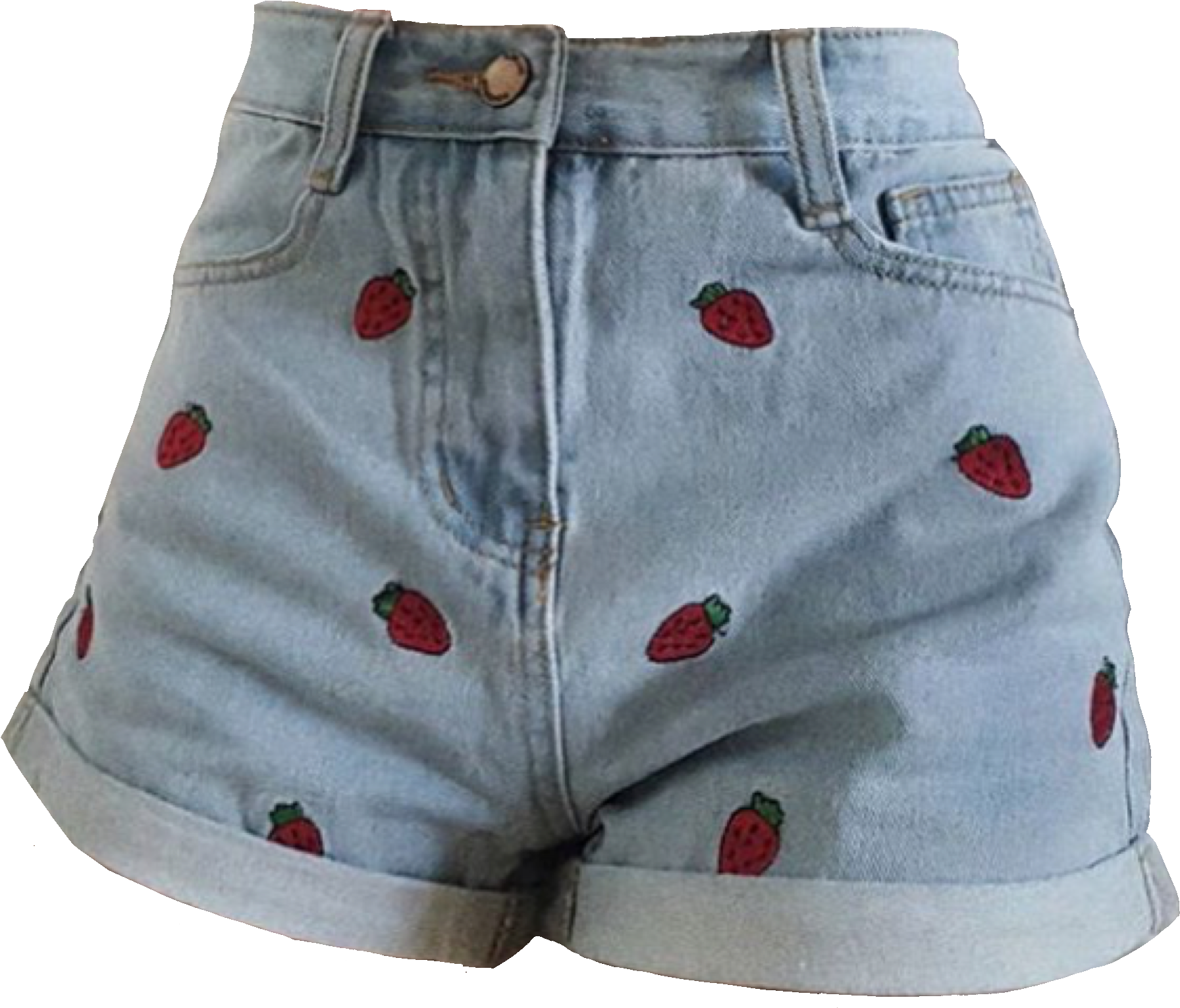 Strawberry Print Denim Shorts PNG