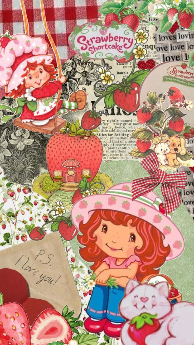 Aardbei Shortcake Collage Esthetiek Achtergrond