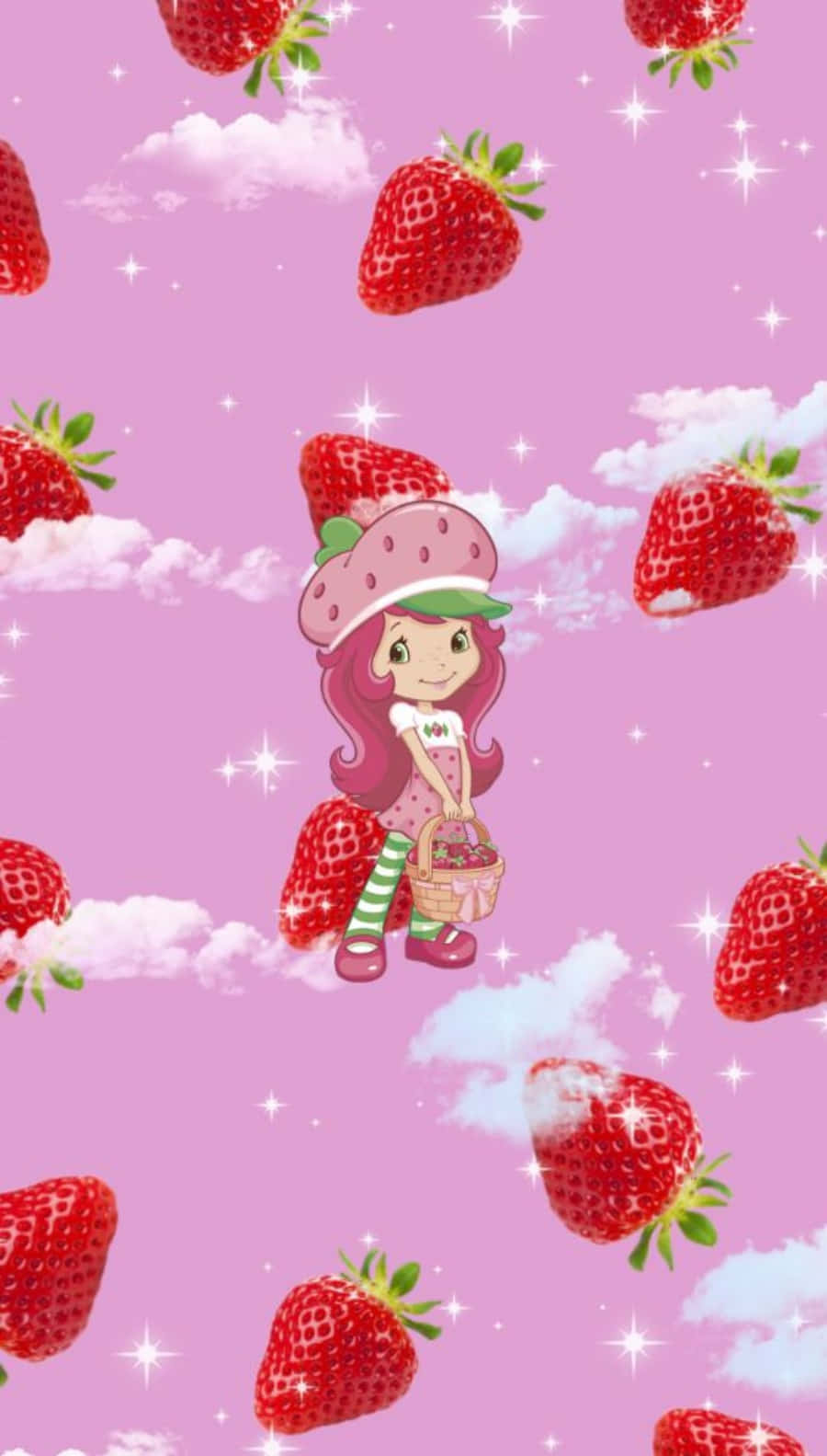 Aesthetic Pink Strawberry Shortcake Pattern Wallpaper