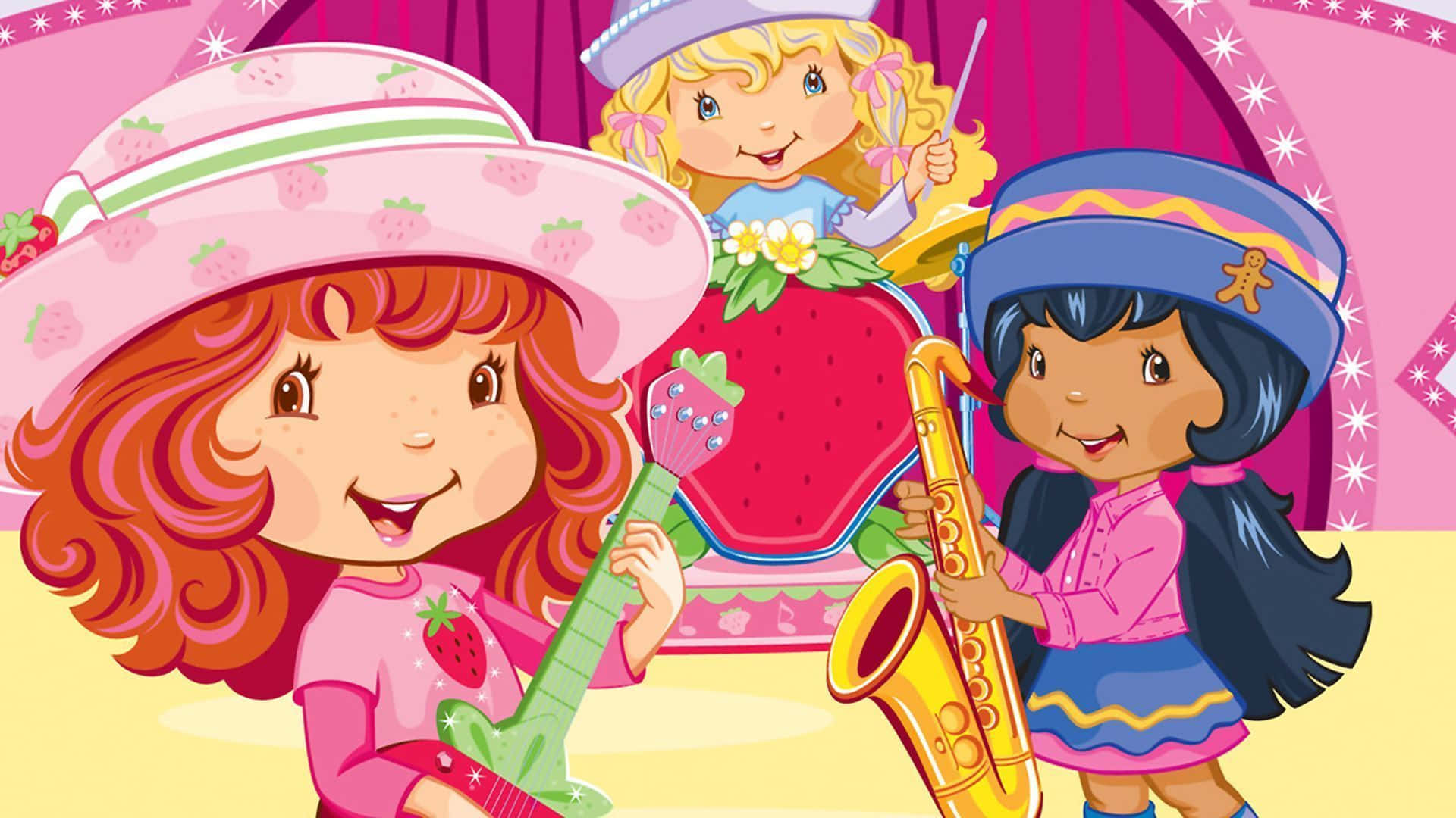 Strawberry Shortcake With Musical Instruments Wallpaper
