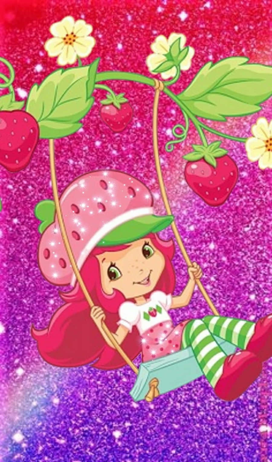 Svängandestrawberry Shortcake På Lila Glitter (för Dator Eller Mobil Bakgrundsbild) Wallpaper