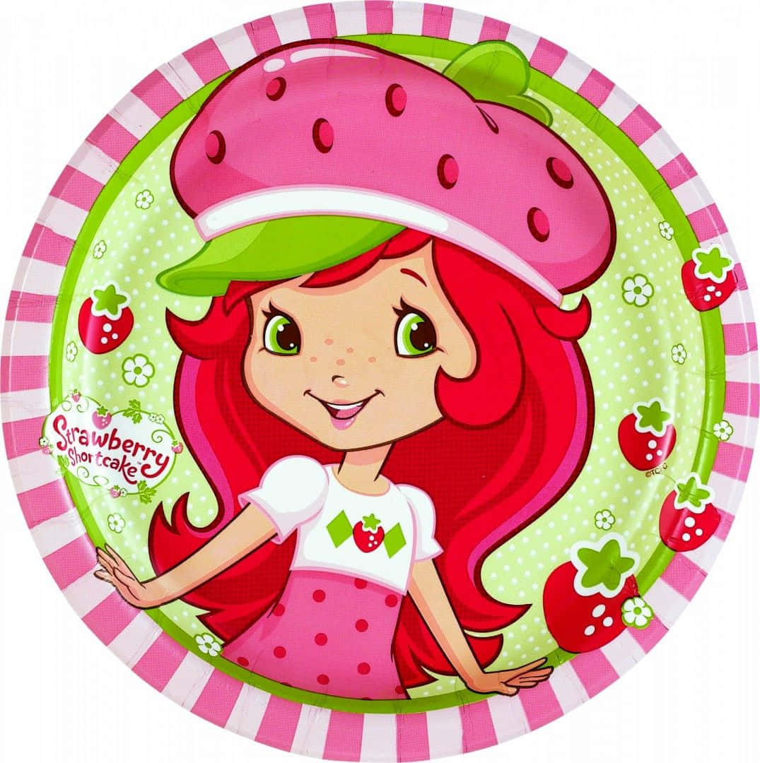 Jordbærshortcake Pink Cirkelramme Tapet Wallpaper