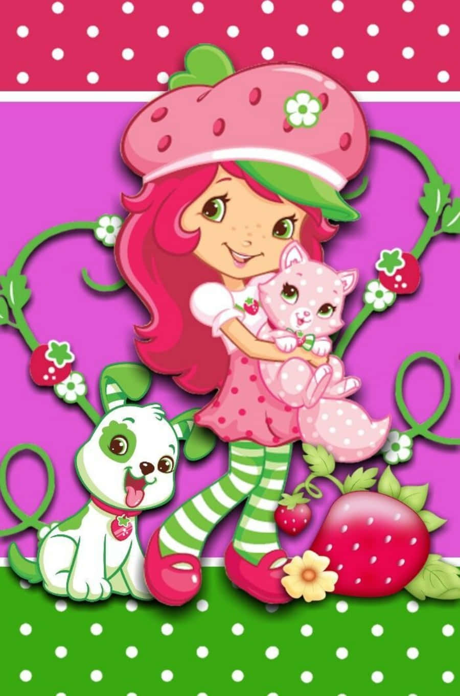 Strawberry Shortcake With Dog And Cat Wallpaper