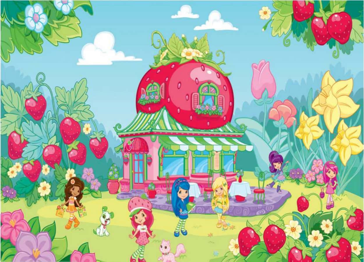 Strawberryshortcake En La Casa Del Jardín De Fresas. Fondo de pantalla