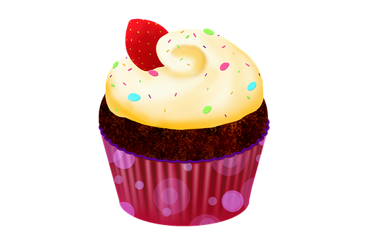 Strawberry Topped Cupcake Illustration PNG