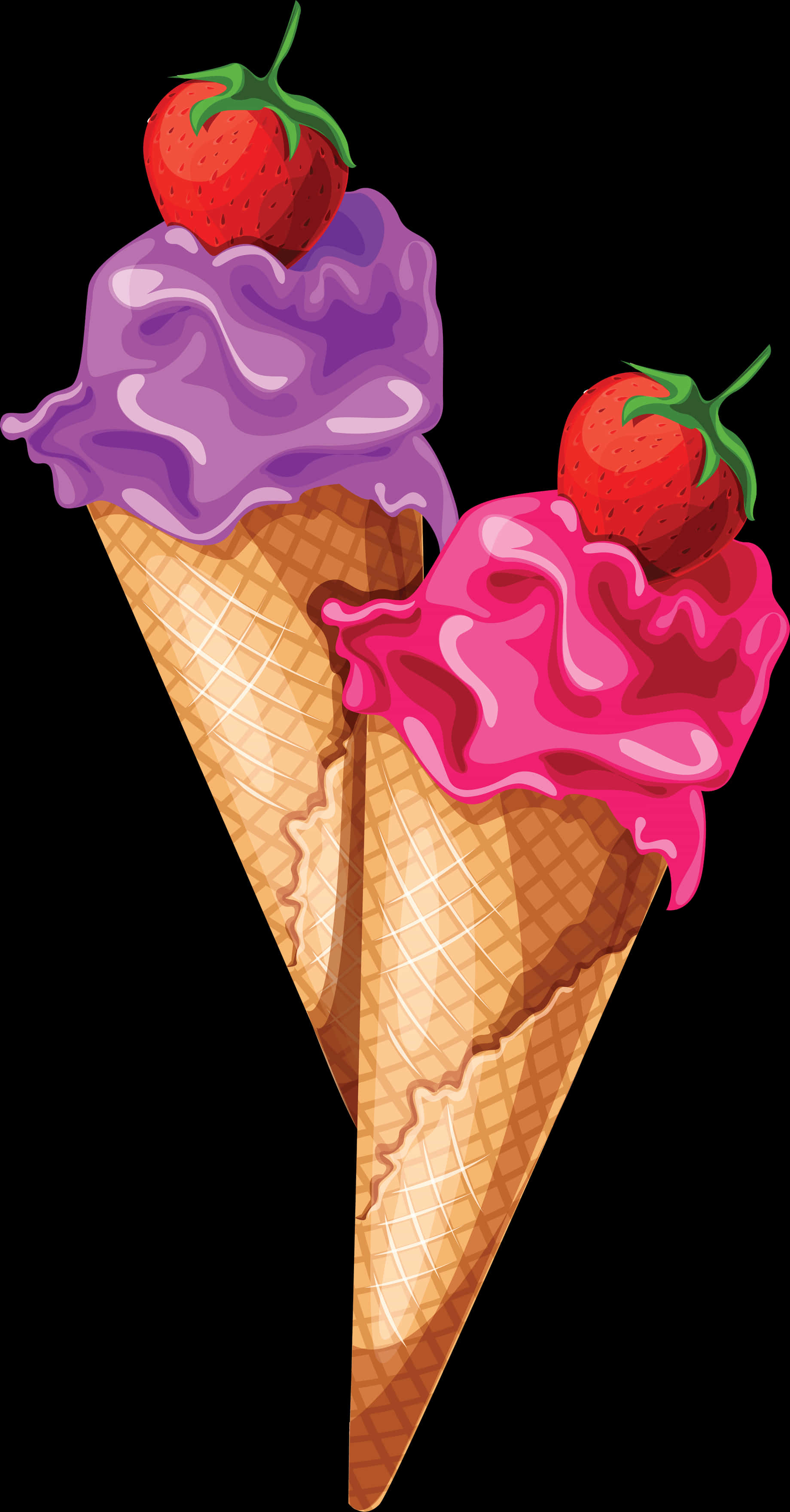 Strawberry Topped Ice Cream Cones Clipart PNG